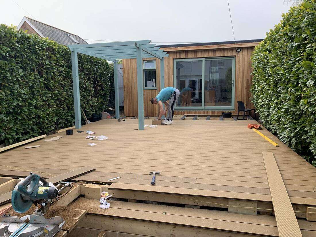 Garden room and raised deck, during