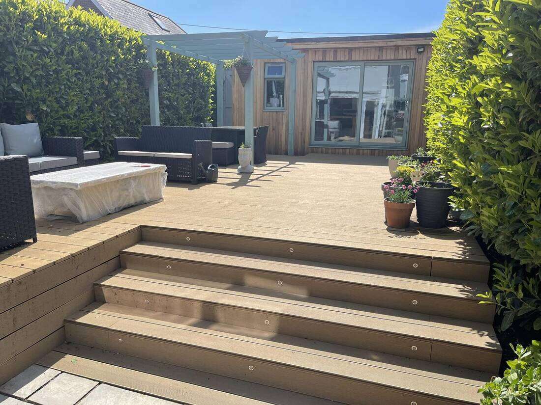 Garden room and raised deck, after