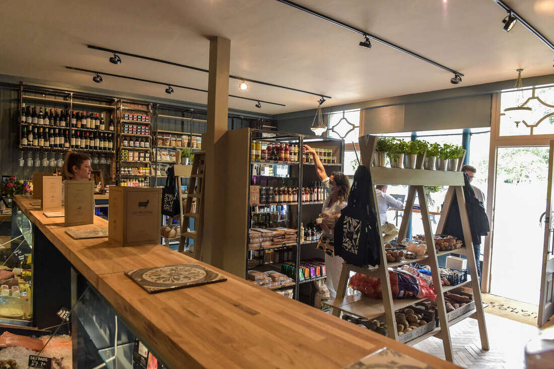 Oak counter and produce displays