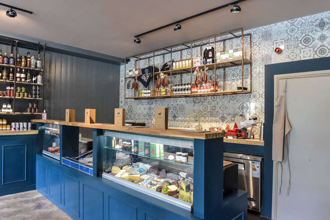 Serving counter with tiled splashback