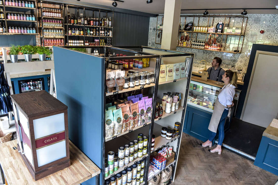Shelving bays and counter