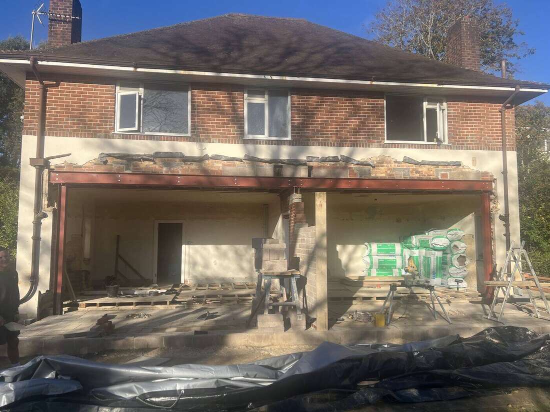Rear wall opened up on a steel frame